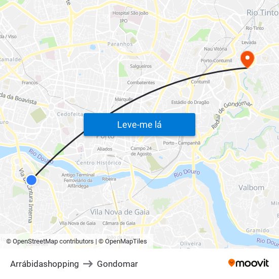 Arrábidashopping to Gondomar map