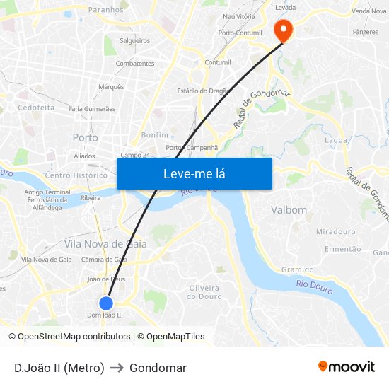 D.João II (Metro) to Gondomar map