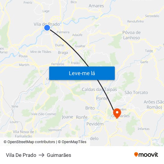 Vila De Prado to Guimarães map