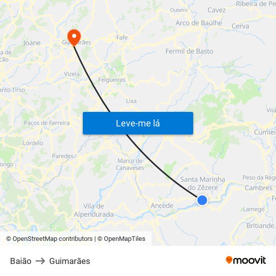 Baião to Guimarães map
