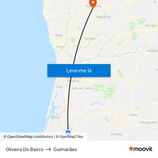 Oliveira Do Bairro to Guimarães map