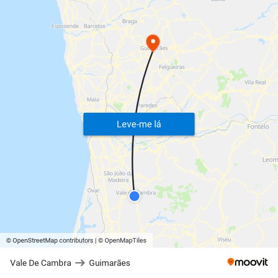 Vale De Cambra to Guimarães map