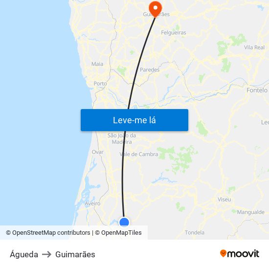 Águeda to Guimarães map