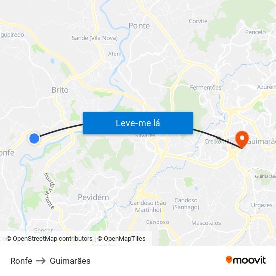 Ronfe to Guimarães map