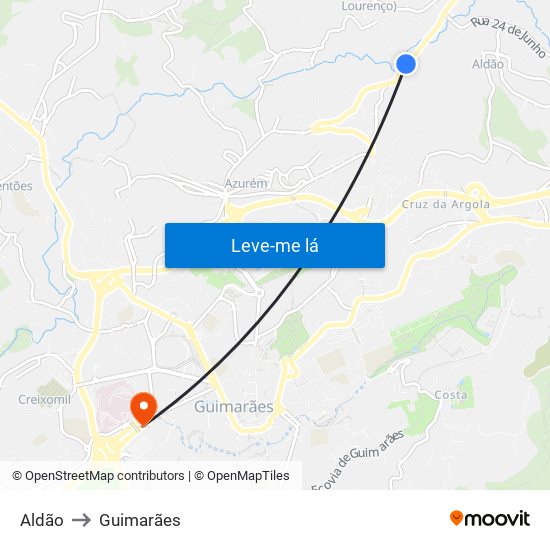 Aldão to Guimarães map
