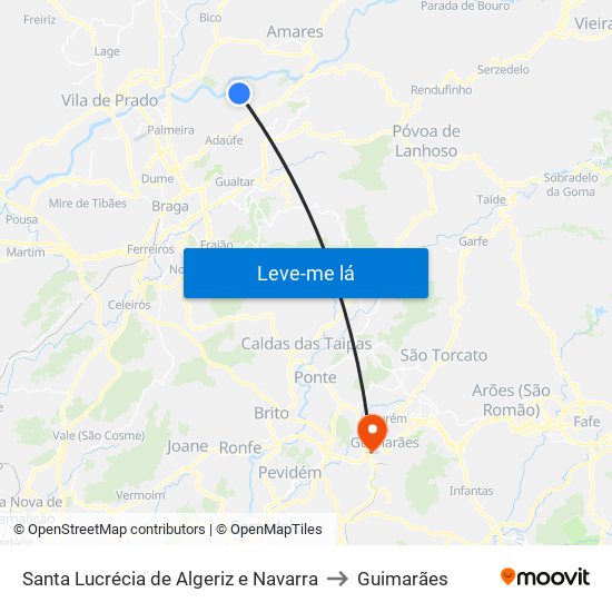 Santa Lucrécia de Algeriz e Navarra to Guimarães map