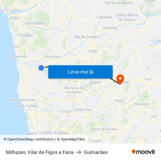 Milhazes, Vilar de Figos e Faria to Guimarães map