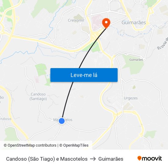 Candoso (São Tiago) e Mascotelos to Guimarães map