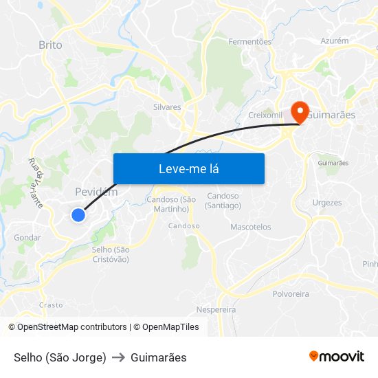 Selho (São Jorge) to Guimarães map
