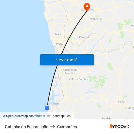 Gafanha da Encarnação to Guimarães map
