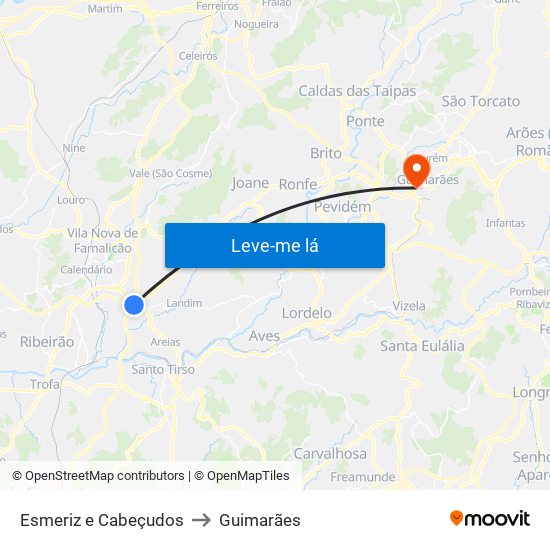 Esmeriz e Cabeçudos to Guimarães map