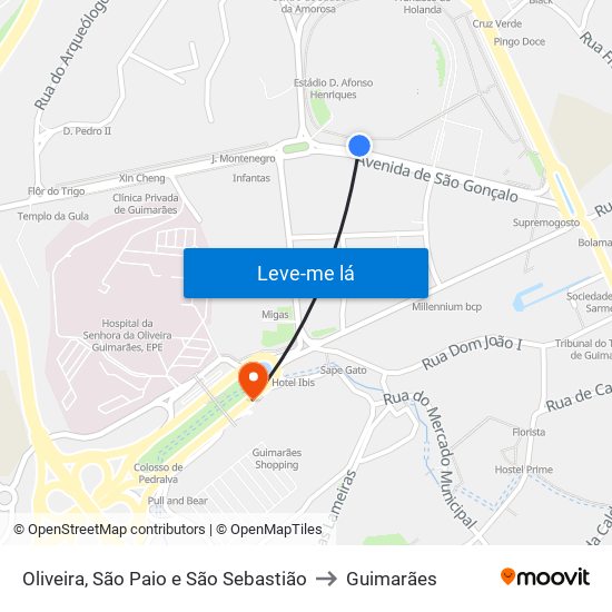Oliveira, São Paio e São Sebastião to Guimarães map