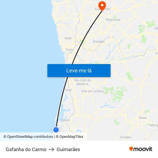 Gafanha do Carmo to Guimarães map