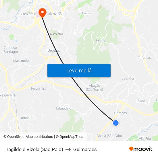 Tagilde e Vizela (São Paio) to Guimarães map
