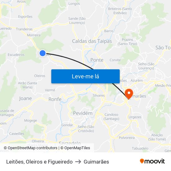Leitões, Oleiros e Figueiredo to Guimarães map