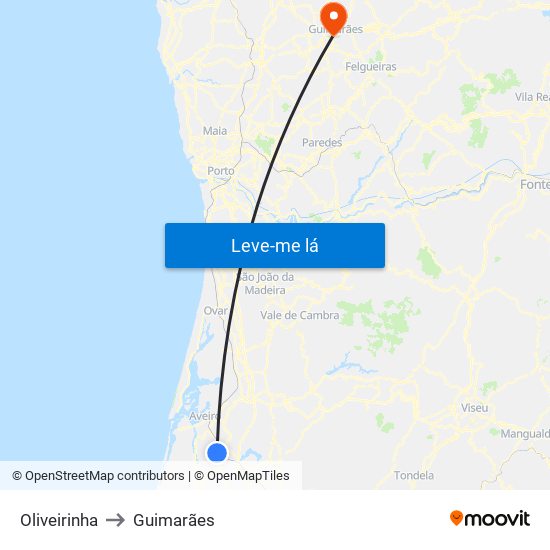 Oliveirinha to Guimarães map