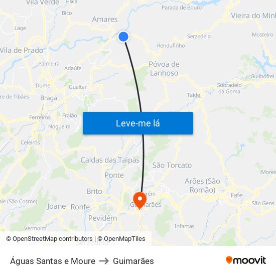 Águas Santas e Moure to Guimarães map