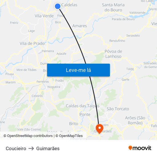 Coucieiro to Guimarães map