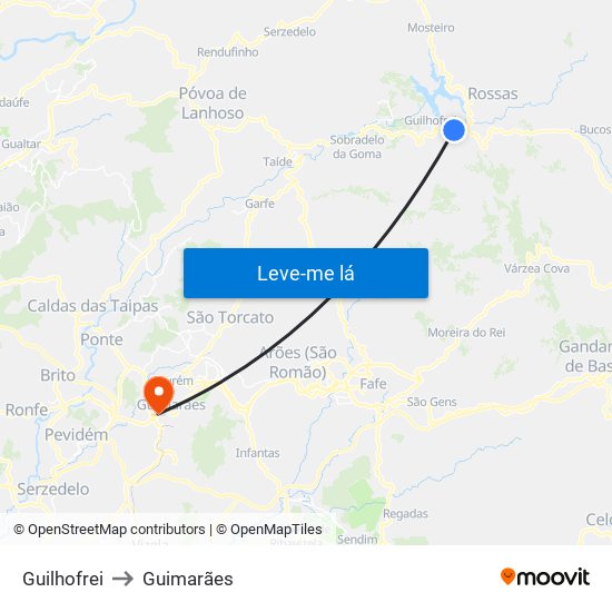Guilhofrei to Guimarães map