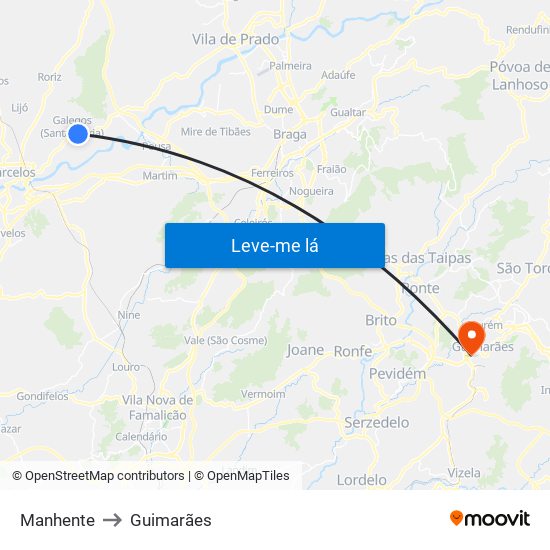 Manhente to Guimarães map