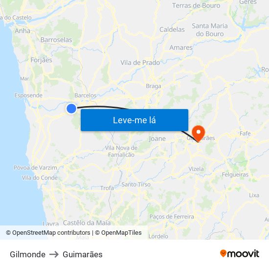 Gilmonde to Guimarães map