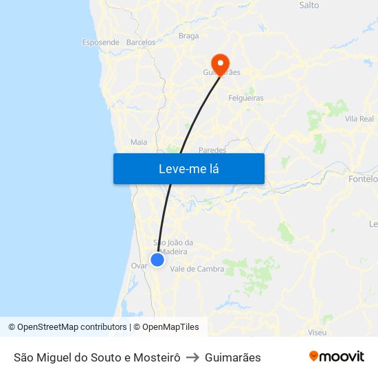 São Miguel do Souto e Mosteirô to Guimarães map