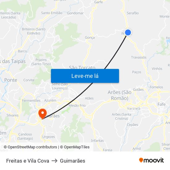 Freitas e Vila Cova to Guimarães map