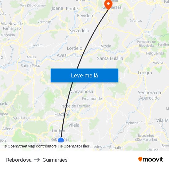 Rebordosa to Guimarães map