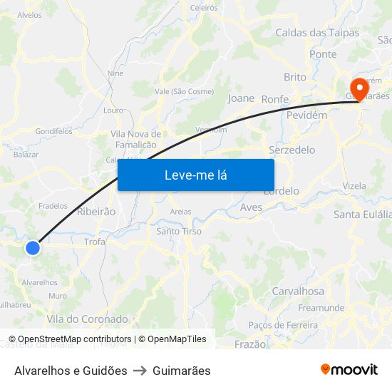 Alvarelhos e Guidões to Guimarães map