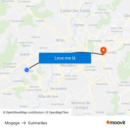 Mogege to Guimarães map