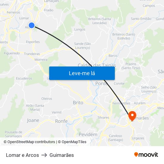Lomar e Arcos to Guimarães map