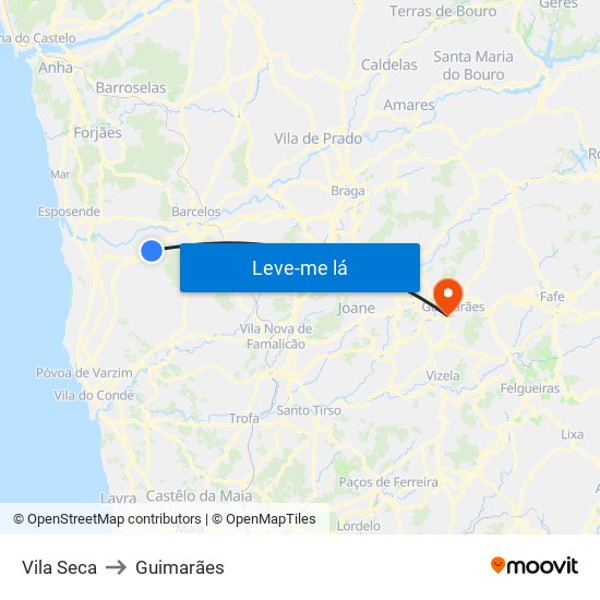 Vila Seca to Guimarães map