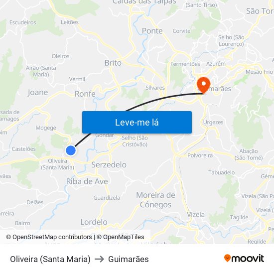 Oliveira (Santa Maria) to Guimarães map