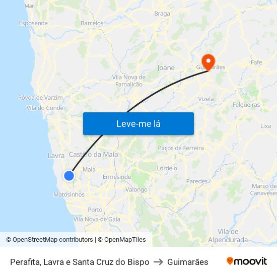 Perafita, Lavra e Santa Cruz do Bispo to Guimarães map