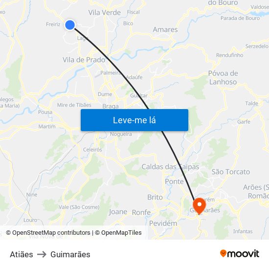 Atiães to Guimarães map