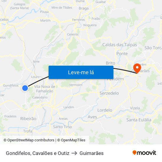 Gondifelos, Cavalões e Outiz to Guimarães map