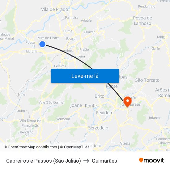 Cabreiros e Passos (São Julião) to Guimarães map