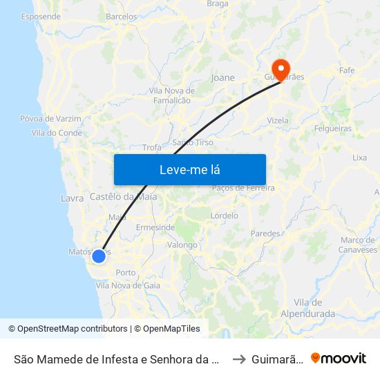 São Mamede de Infesta e Senhora da Hora to Guimarães map