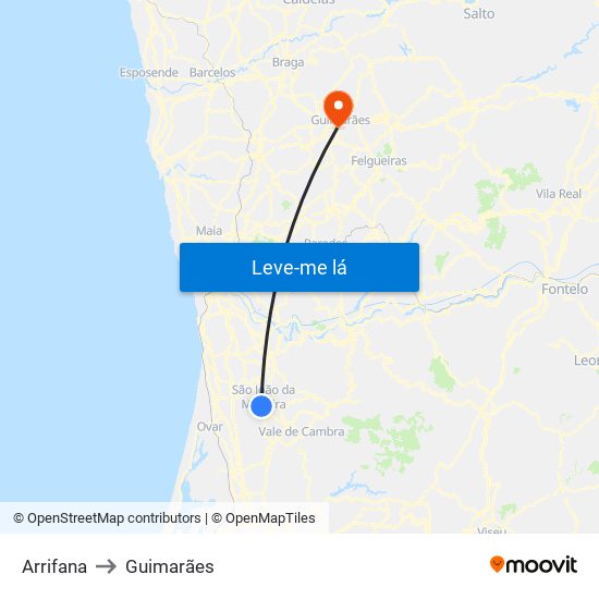 Arrifana to Guimarães map
