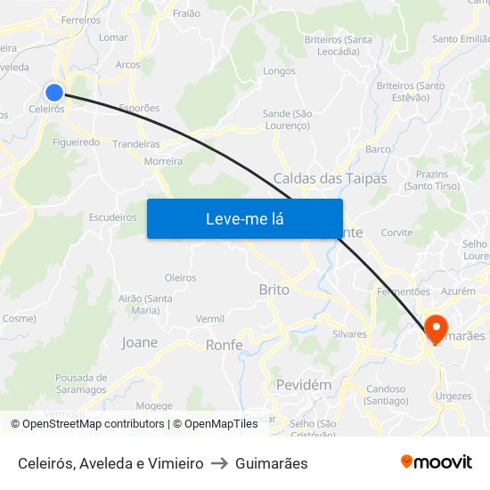 Celeirós, Aveleda e Vimieiro to Guimarães map