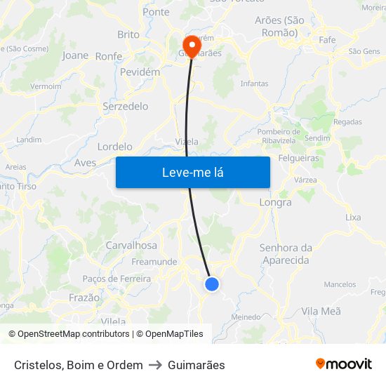 Cristelos, Boim e Ordem to Guimarães map