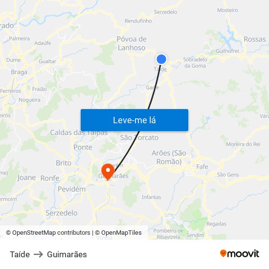 Taíde to Guimarães map