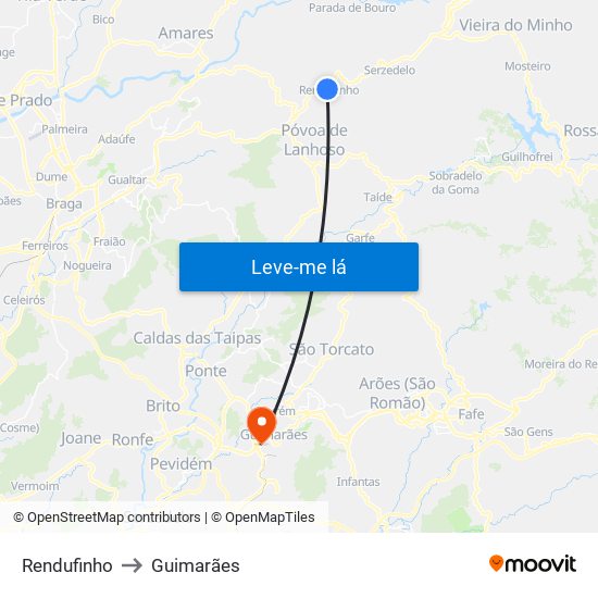 Rendufinho to Guimarães map