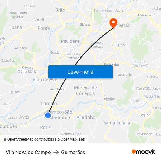 Vila Nova do Campo to Guimarães map