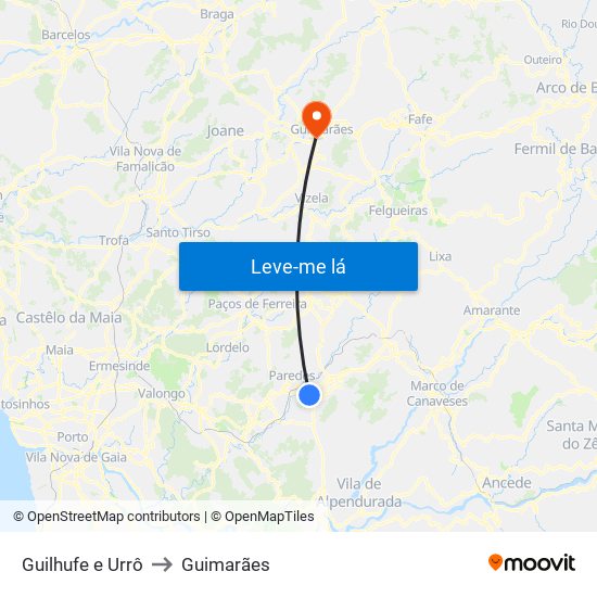 Guilhufe e Urrô to Guimarães map