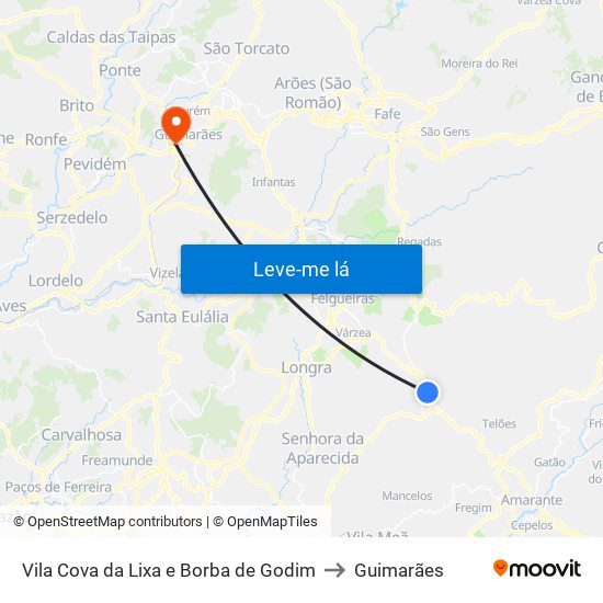 Vila Cova da Lixa e Borba de Godim to Guimarães map