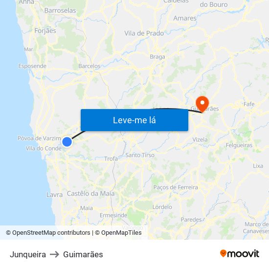 Junqueira to Guimarães map
