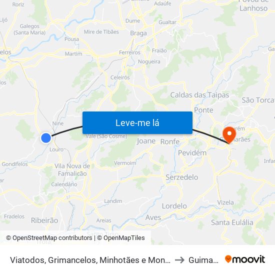 Viatodos, Grimancelos, Minhotães e Monte de Fralães to Guimarães map