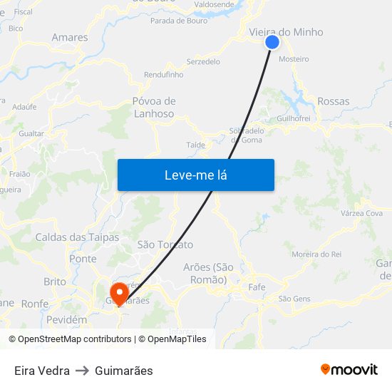 Eira Vedra to Guimarães map