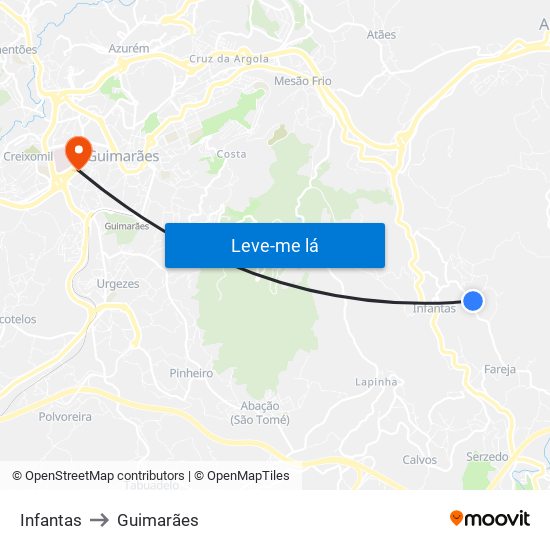 Infantas to Guimarães map